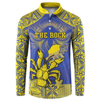 Personalised Niue The Rock Button Sweatshirt Niuean Crab Hiapo Pattern Blue Version LT05 Blue - Polynesian Pride