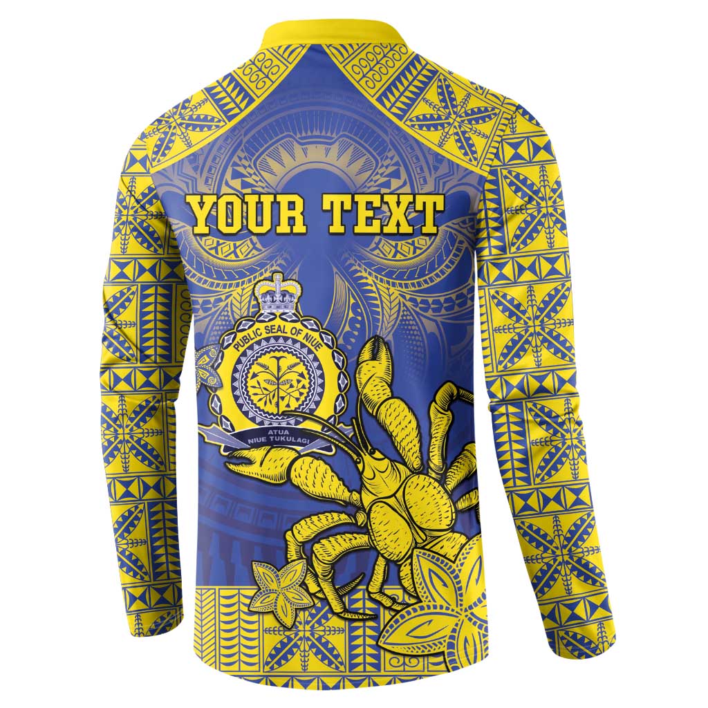 Personalised Niue The Rock Button Sweatshirt Niuean Crab Hiapo Pattern Blue Version LT05 - Polynesian Pride