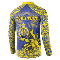 Personalised Niue The Rock Button Sweatshirt Niuean Crab Hiapo Pattern Blue Version LT05 - Polynesian Pride