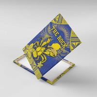 Niue The Rock Canvas Wall Art Niuean Crab Hiapo Pattern Blue Version LT05 With Frame Blue - Polynesian Pride