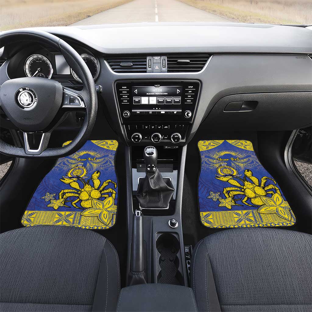 Niue The Rock Car Mats Niuean Crab Hiapo Pattern Blue Version LT05 Set 2pcs - Front Blue - Polynesian Pride
