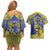 Personalised Niue The Rock Couples Matching Off Shoulder Short Dress and Hawaiian Shirt Niuean Crab Hiapo Pattern Blue Version