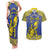 Personalised Niue The Rock Couples Matching Tank Maxi Dress and Hawaiian Shirt Niuean Crab Hiapo Pattern Blue Version