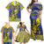 Personalised Niue The Rock Family Matching Off Shoulder Maxi Dress and Hawaiian Shirt Niuean Crab Hiapo Pattern Blue Version