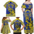 Personalised Niue The Rock Family Matching Off Shoulder Maxi Dress and Hawaiian Shirt Niuean Crab Hiapo Pattern Blue Version