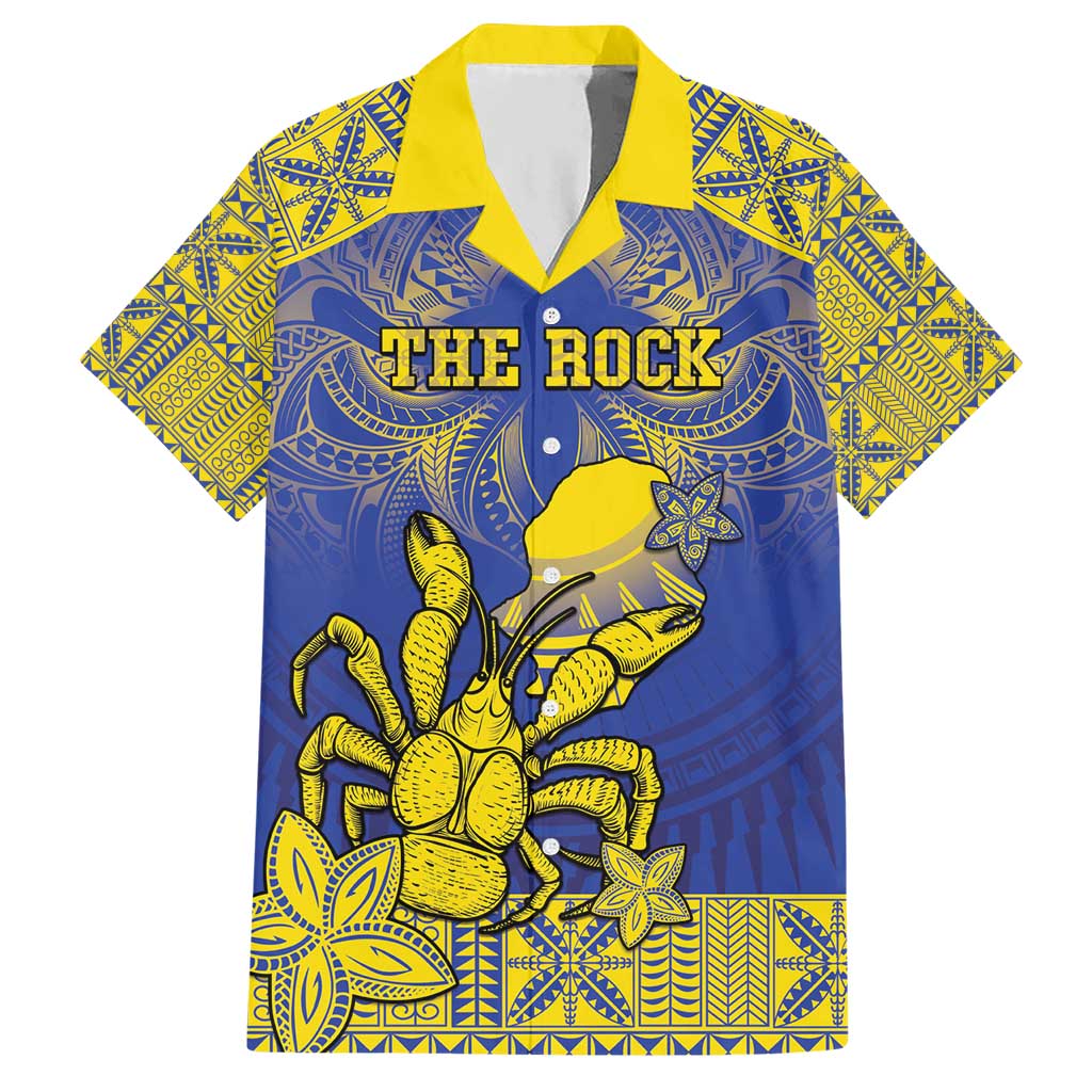 Personalised Niue The Rock Hawaiian Shirt Niuean Crab Hiapo Pattern Blue Version LT05 Blue - Polynesian Pride