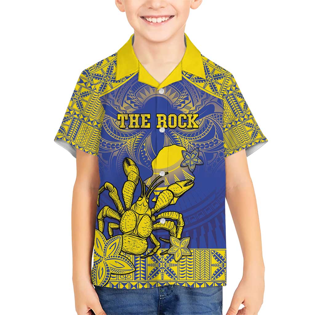 Personalised Niue The Rock Hawaiian Shirt Niuean Crab Hiapo Pattern Blue Version