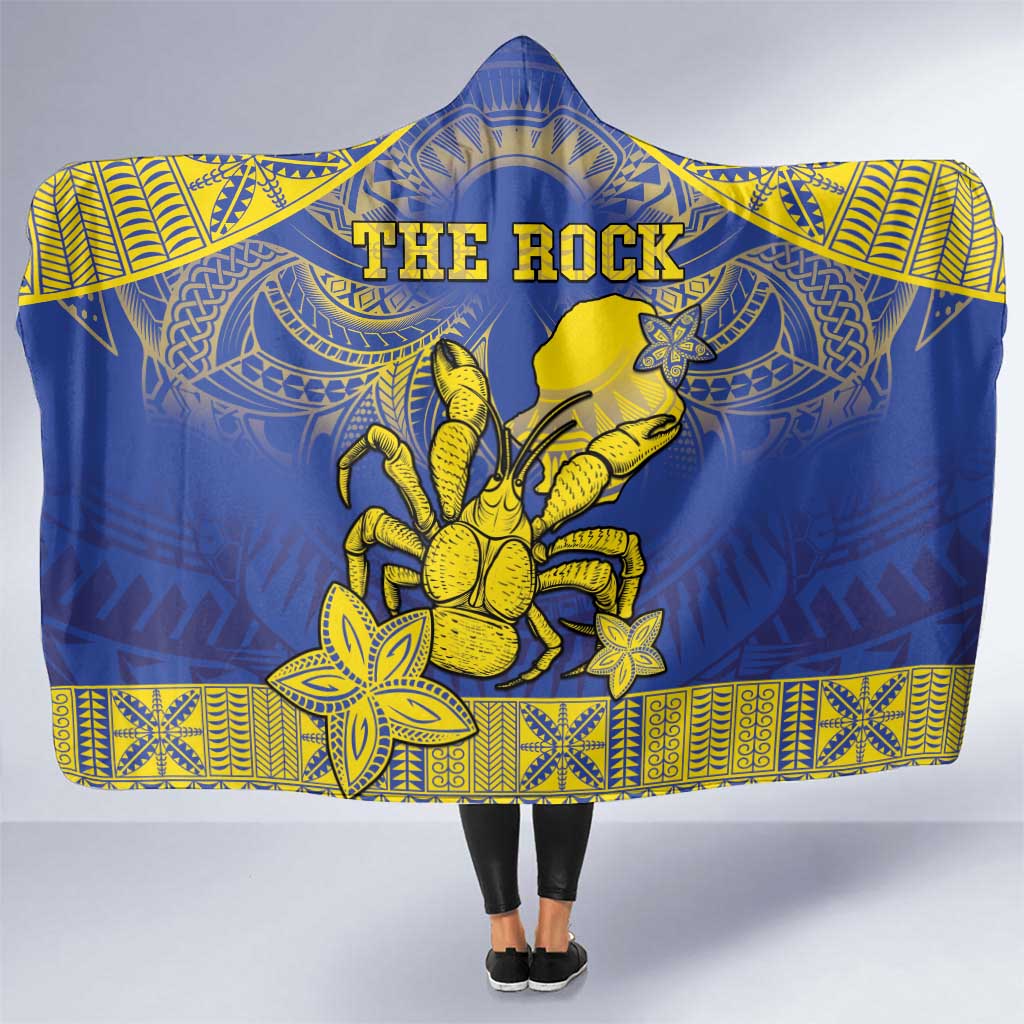 Niue The Rock Hooded Blanket Niuean Crab Hiapo Pattern Blue Version LT05 One Size Blue - Polynesian Pride
