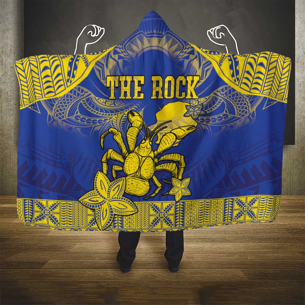 Niue The Rock Hooded Blanket Niuean Crab Hiapo Pattern Blue Version LT05 - Polynesian Pride