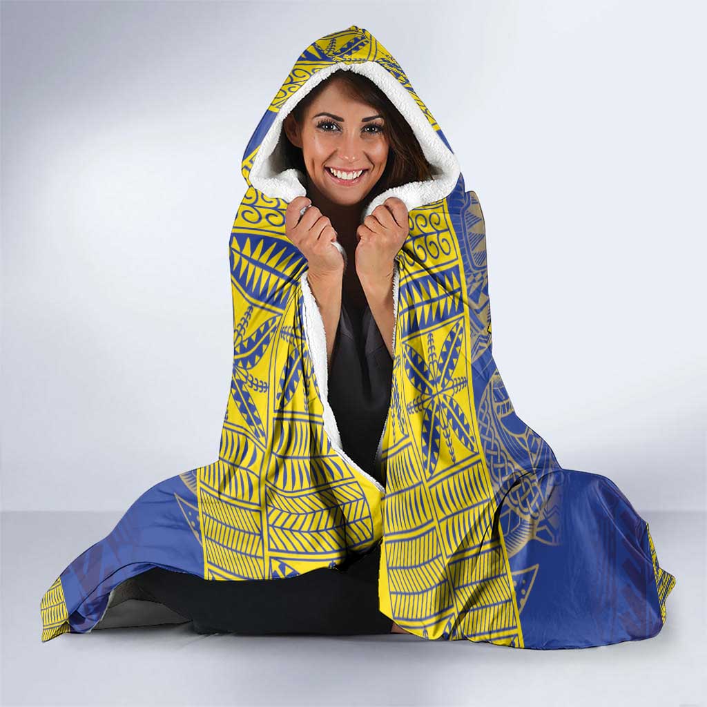 Niue The Rock Hooded Blanket Niuean Crab Hiapo Pattern Blue Version LT05 - Polynesian Pride