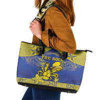 Niue The Rock Leather Tote Bag Niuean Crab Hiapo Pattern Blue Version LT05 Blue - Polynesian Pride