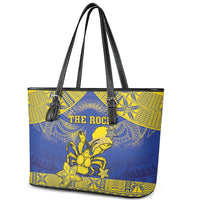 Niue The Rock Leather Tote Bag Niuean Crab Hiapo Pattern Blue Version LT05 - Polynesian Pride