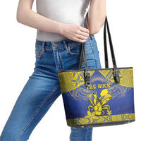 Niue The Rock Leather Tote Bag Niuean Crab Hiapo Pattern Blue Version LT05 - Polynesian Pride
