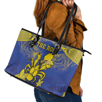 Niue The Rock Leather Tote Bag Niuean Crab Hiapo Pattern Blue Version LT05 - Polynesian Pride
