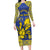 Personalised Niue The Rock Long Sleeve Bodycon Dress Niuean Crab Hiapo Pattern Blue Version