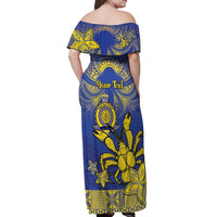 Personalised Niue The Rock Off Shoulder Maxi Dress Niuean Crab Hiapo Pattern Blue Version