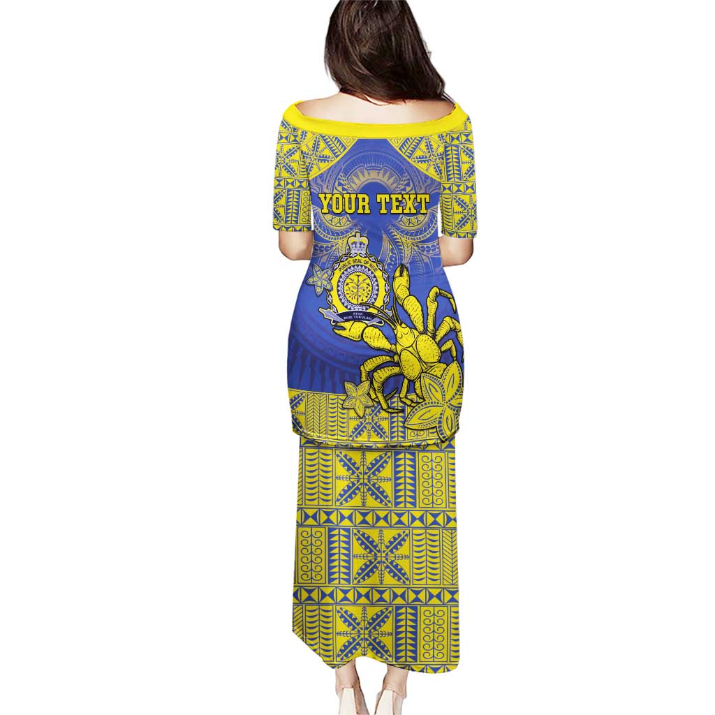 Personalised Niue The Rock Puletasi Niuean Crab Hiapo Pattern Blue Version LT05 - Polynesian Pride