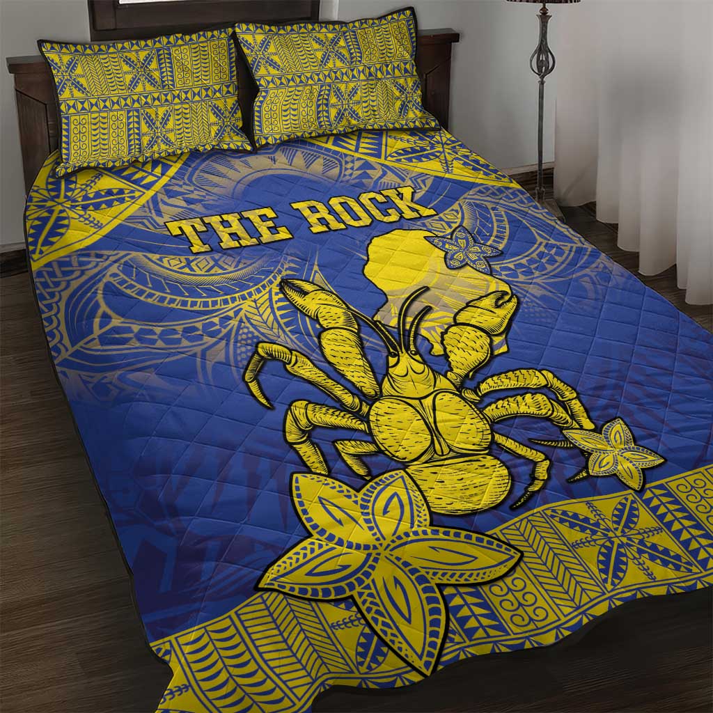 Niue The Rock Quilt Bed Set Niuean Crab Hiapo Pattern Blue Version