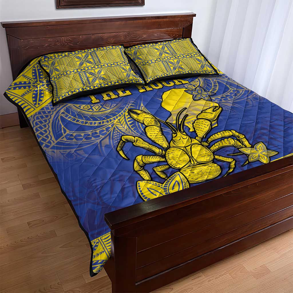 Niue The Rock Quilt Bed Set Niuean Crab Hiapo Pattern Blue Version LT05 - Polynesian Pride