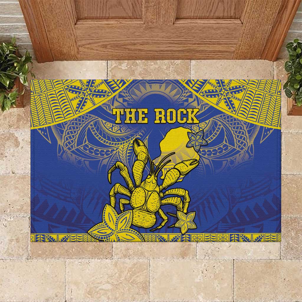 Niue The Rock Rubber Doormat Niuean Crab Hiapo Pattern Blue Version LT05 Blue - Polynesian Pride