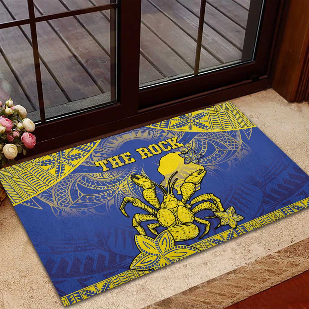 Niue The Rock Rubber Doormat Niuean Crab Hiapo Pattern Blue Version LT05 - Polynesian Pride