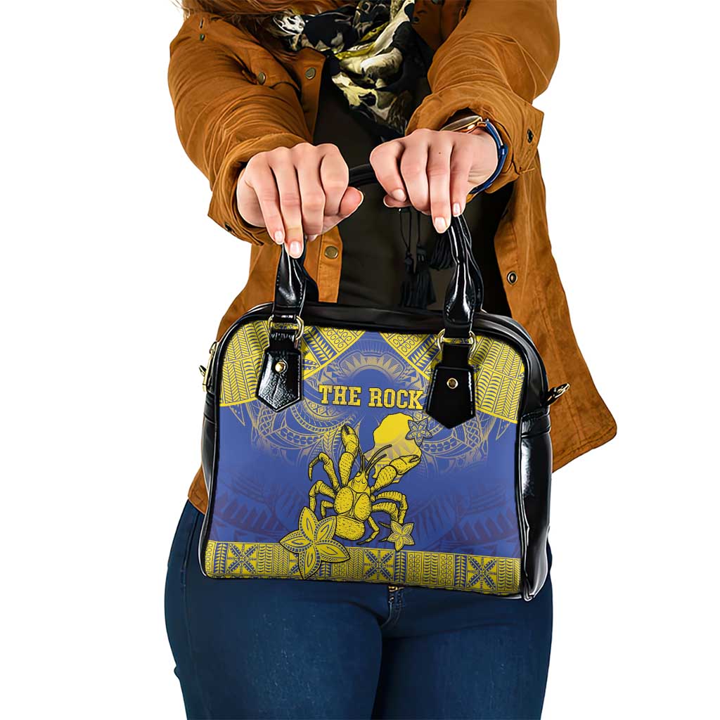 Niue The Rock Shoulder Handbag Niuean Crab Hiapo Pattern Blue Version