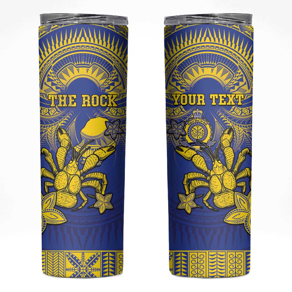 Personalised Niue The Rock Skinny Tumbler Niuean Crab Hiapo Pattern Blue Version