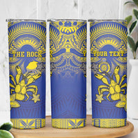 Personalised Niue The Rock Skinny Tumbler Niuean Crab Hiapo Pattern Blue Version