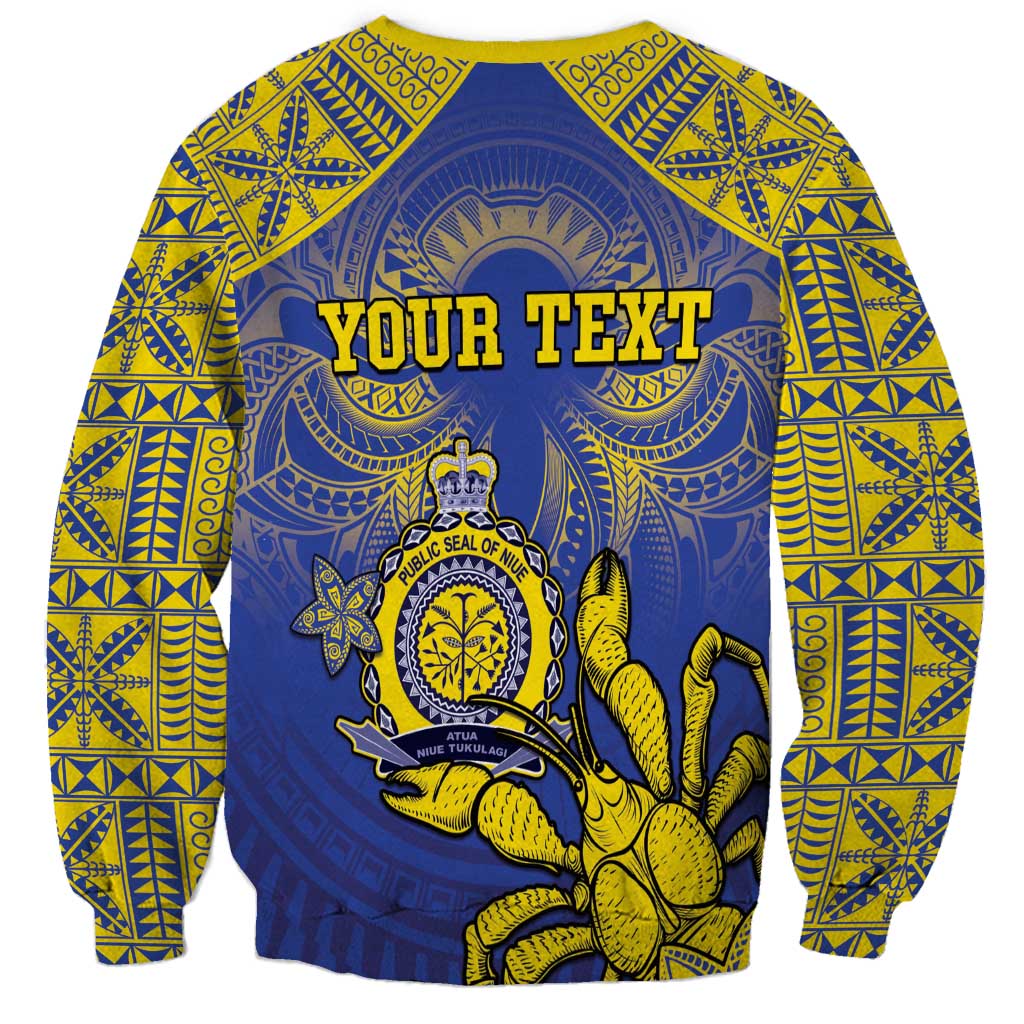 Personalised Niue The Rock Sweatshirt Niuean Crab Hiapo Pattern Blue Version LT05 - Polynesian Pride