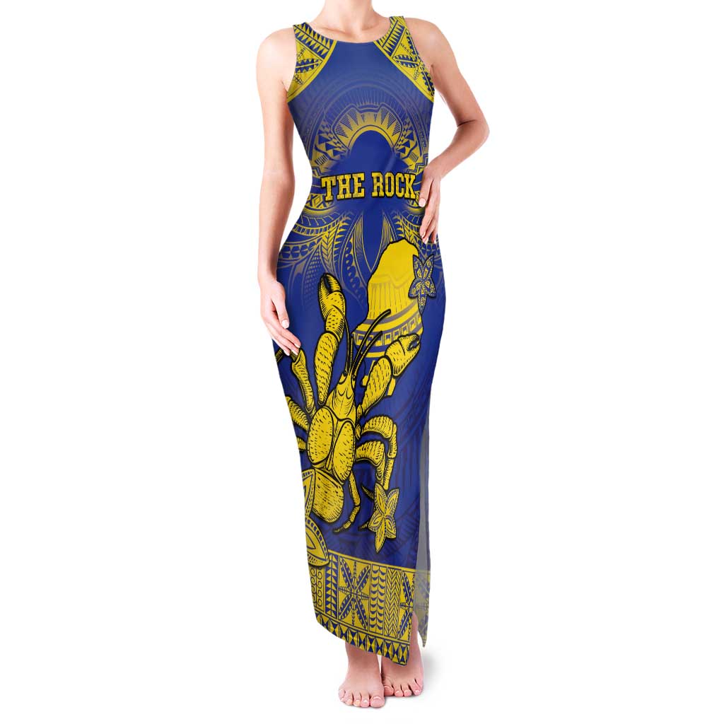 Personalised Niue The Rock Tank Maxi Dress Niuean Crab Hiapo Pattern Blue Version