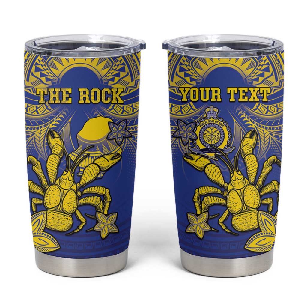 Personalised Niue The Rock Tumbler Cup Niuean Crab Hiapo Pattern Blue Version LT05 Blue - Polynesian Pride