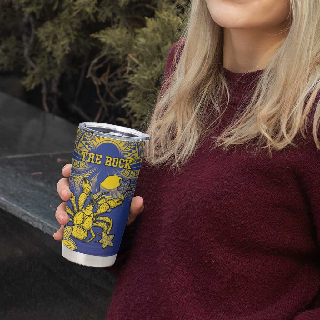 Personalised Niue The Rock Tumbler Cup Niuean Crab Hiapo Pattern Blue Version LT05 - Polynesian Pride
