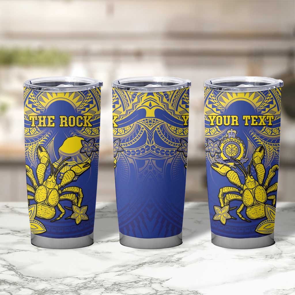 Personalised Niue The Rock Tumbler Cup Niuean Crab Hiapo Pattern Blue Version LT05 - Polynesian Pride