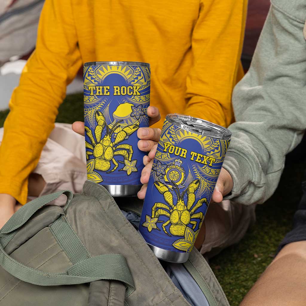 Personalised Niue The Rock Tumbler Cup Niuean Crab Hiapo Pattern Blue Version LT05 - Polynesian Pride