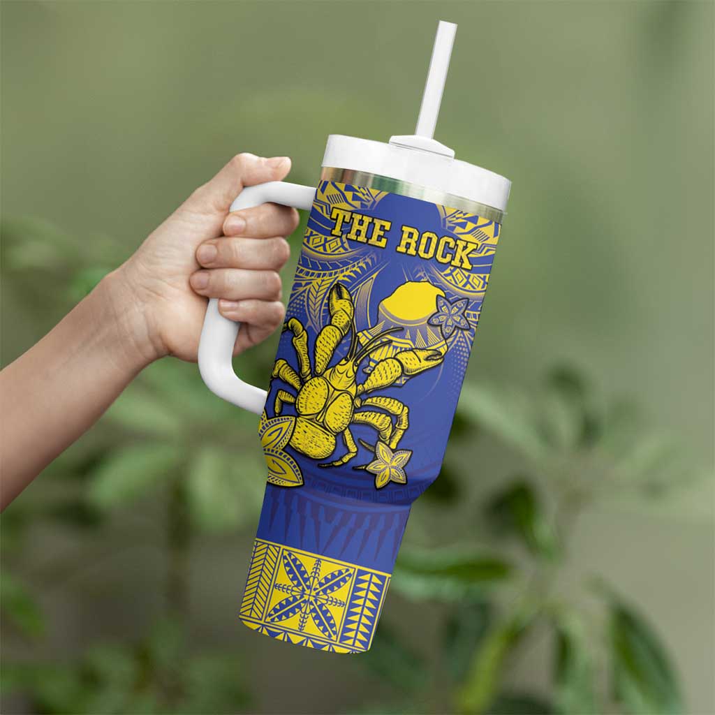 Personalised Niue The Rock Tumbler With Handle Niuean Crab Hiapo Pattern Blue Version LT05 - Polynesian Pride