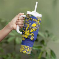 Personalised Niue The Rock Tumbler With Handle Niuean Crab Hiapo Pattern Blue Version LT05 - Polynesian Pride