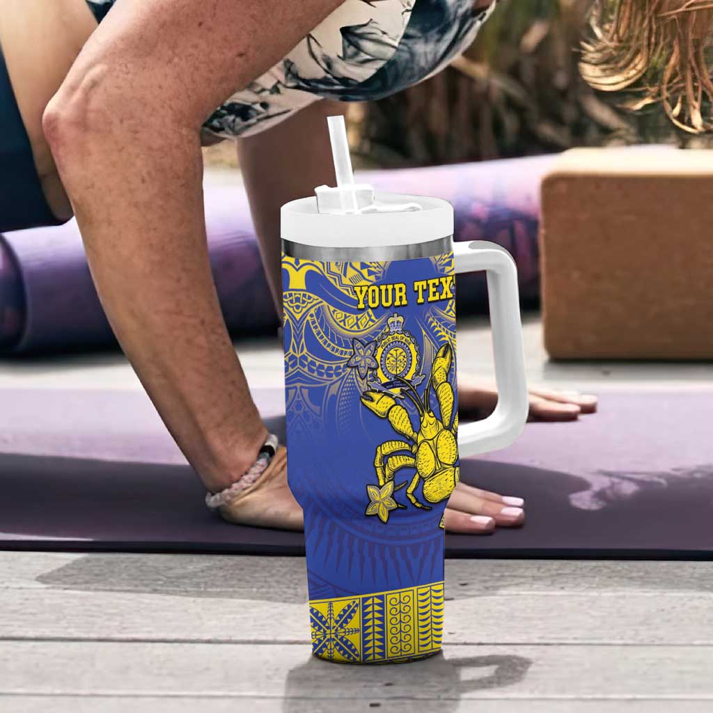 Personalised Niue The Rock Tumbler With Handle Niuean Crab Hiapo Pattern Blue Version LT05 - Polynesian Pride
