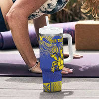 Personalised Niue The Rock Tumbler With Handle Niuean Crab Hiapo Pattern Blue Version LT05 - Polynesian Pride