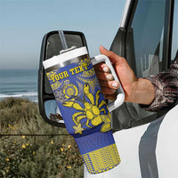 Personalised Niue The Rock Tumbler With Handle Niuean Crab Hiapo Pattern Blue Version LT05 - Polynesian Pride