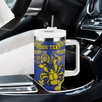 Personalised Niue The Rock Tumbler With Handle Niuean Crab Hiapo Pattern Blue Version LT05 - Polynesian Pride