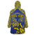 Personalised Niue The Rock Wearable Blanket Hoodie Niuean Crab Hiapo Pattern Blue Version