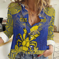 Personalised Niue The Rock Women Casual Shirt Niuean Crab Hiapo Pattern Blue Version