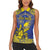 Personalised Niue The Rock Women Sleeveless Polo Shirt Niuean Crab Hiapo Pattern Blue Version