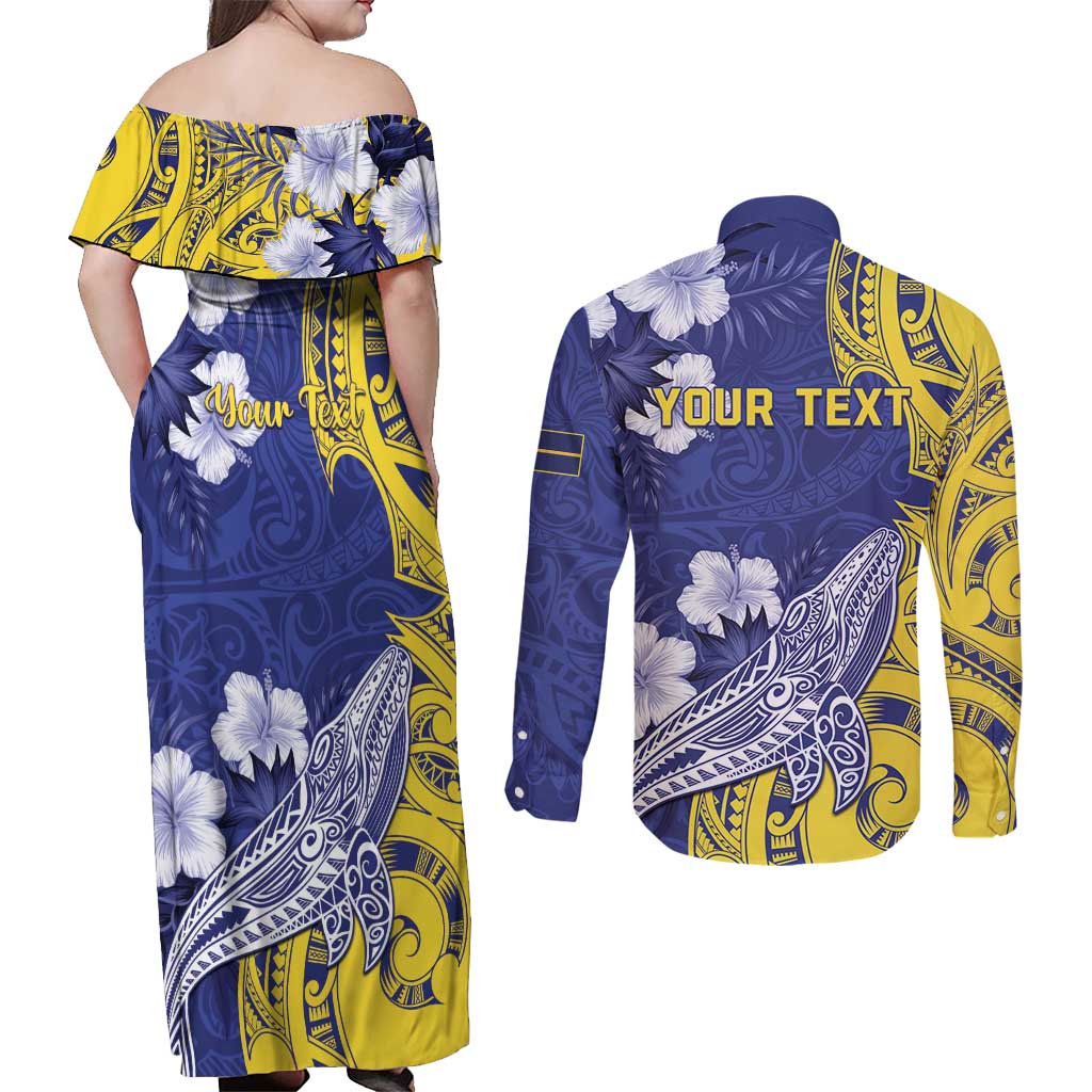 Personalised Nauru 92nd Anniversary Of Angam Couples Matching Off Shoulder Maxi Dress and Long Sleeve Button Shirt Polynesian Whale Pattern