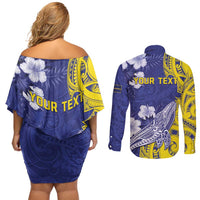 Personalised Nauru 92nd Anniversary Of Angam Couples Matching Off Shoulder Short Dress and Long Sleeve Button Shirt Polynesian Whale Pattern