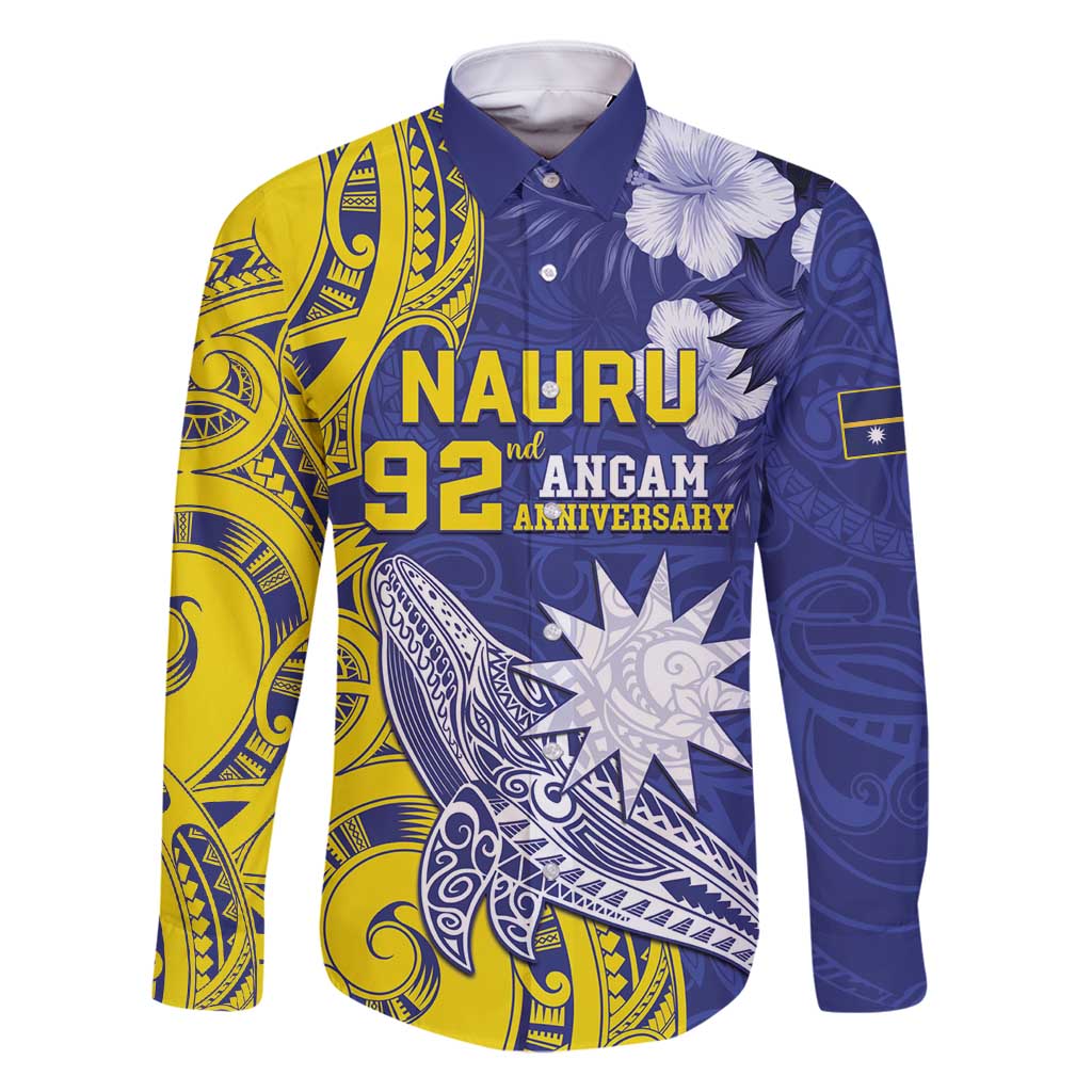 Personalised Nauru 92nd Anniversary Of Angam Family Matching Long Sleeve Bodycon Dress and Hawaiian Shirt Polynesian Whale Pattern