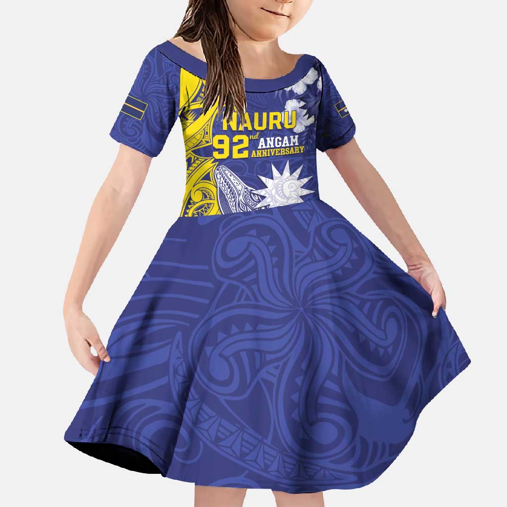 Personalised Nauru 92nd Anniversary Of Angam Family Matching Off Shoulder Maxi Dress and Hawaiian Shirt Polynesian Whale Pattern