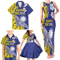 Personalised Nauru 92nd Anniversary Of Angam Family Matching Tank Maxi Dress and Hawaiian Shirt Polynesian Whale Pattern