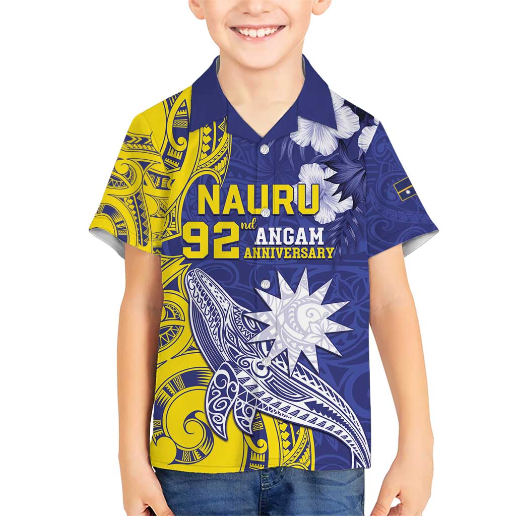Personalised Nauru 92nd Anniversary Of Angam Kid Hawaiian Shirt Polynesian Whale Pattern