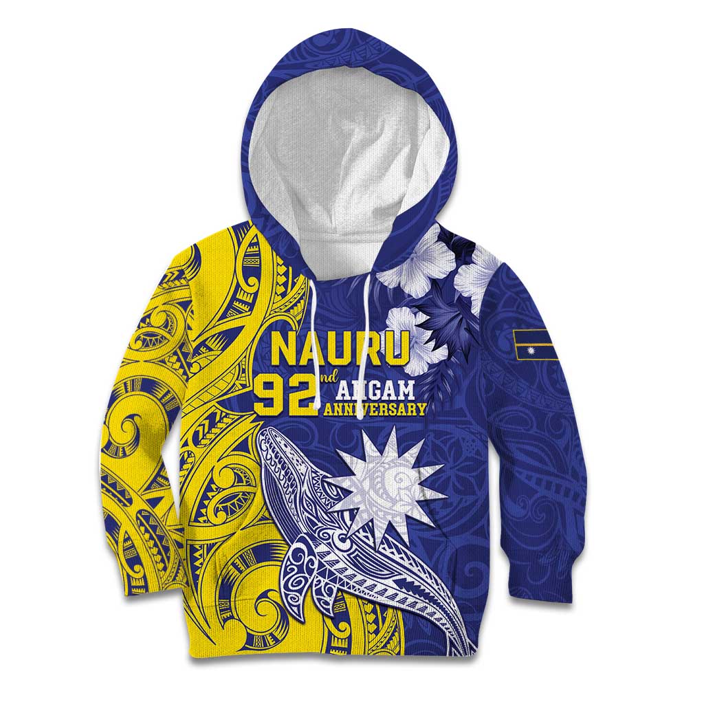 Personalised Nauru 92nd Anniversary Of Angam Kid Hoodie Polynesian Whale Pattern